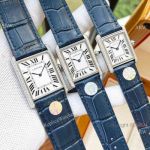 Wholesale Copy Cartier Tank Must Couple watches Blue Leather Band Diamond-set